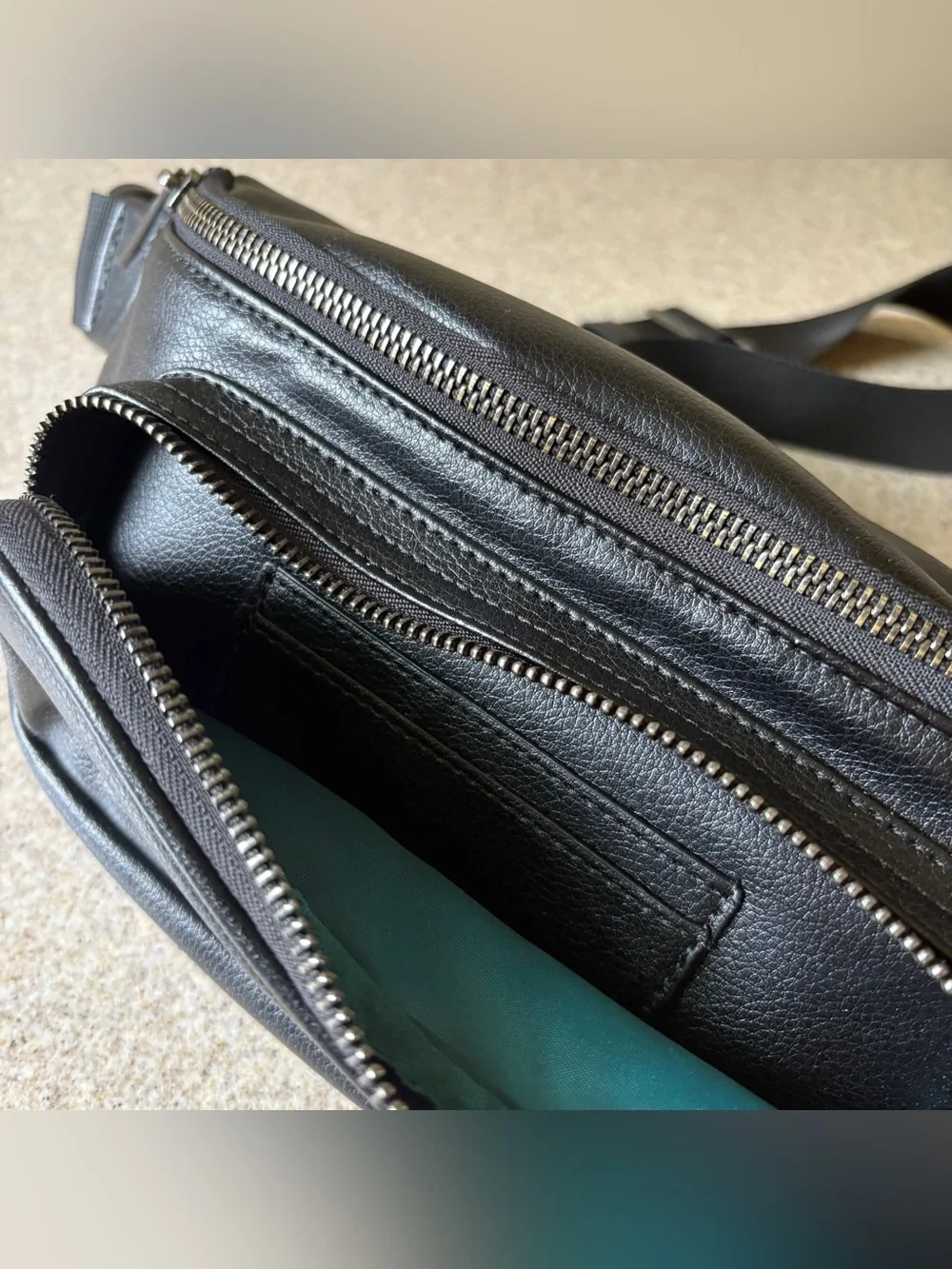 Kibou Diaper Bag Fanny Pack Black Vegan Leather Changing Pad 4 Pockets